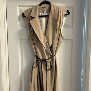 H&M Tan Sleeveless Midi Dress with Black Faux Leather Belt